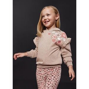 Mayoral Girls Hoodie Sweatshirt Ruffle Sleeve Beige Flower‎ Shoulders 4